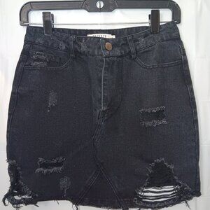 IVIVI DISTRESSED RAW HEM COTTON JEANS MINI  SKIRT